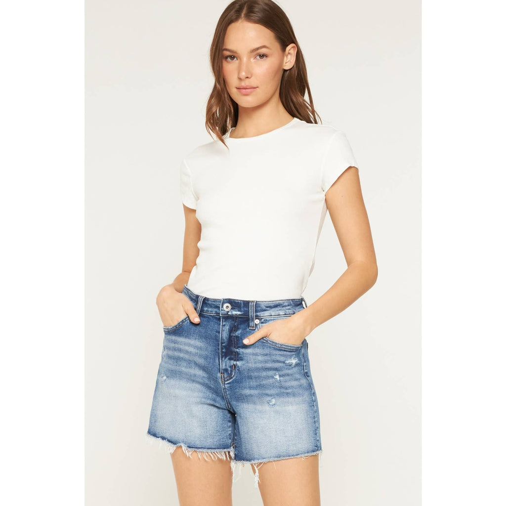 Medium Wash Slight Distressed Denim Shorts