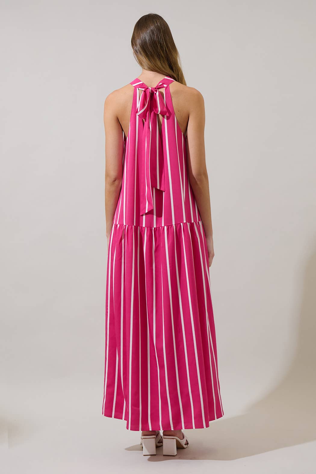 Fuschia White Striped Evonne Maxi Dress