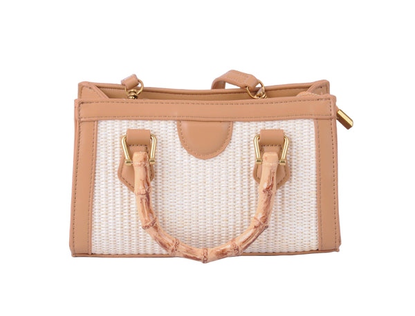 Satchel with Bamboo Top Handle and Raffia Body