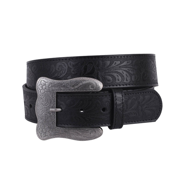Western Square Frame Tooled Buckle and Leather Belt