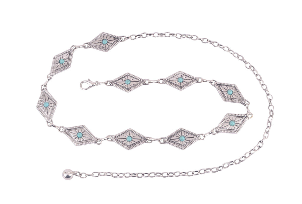 Silver Diamond Concho with Turquoise Chain Belt