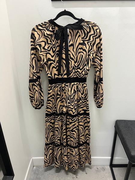 Lost + Wander Black Tan Animal Print Maxi Dress