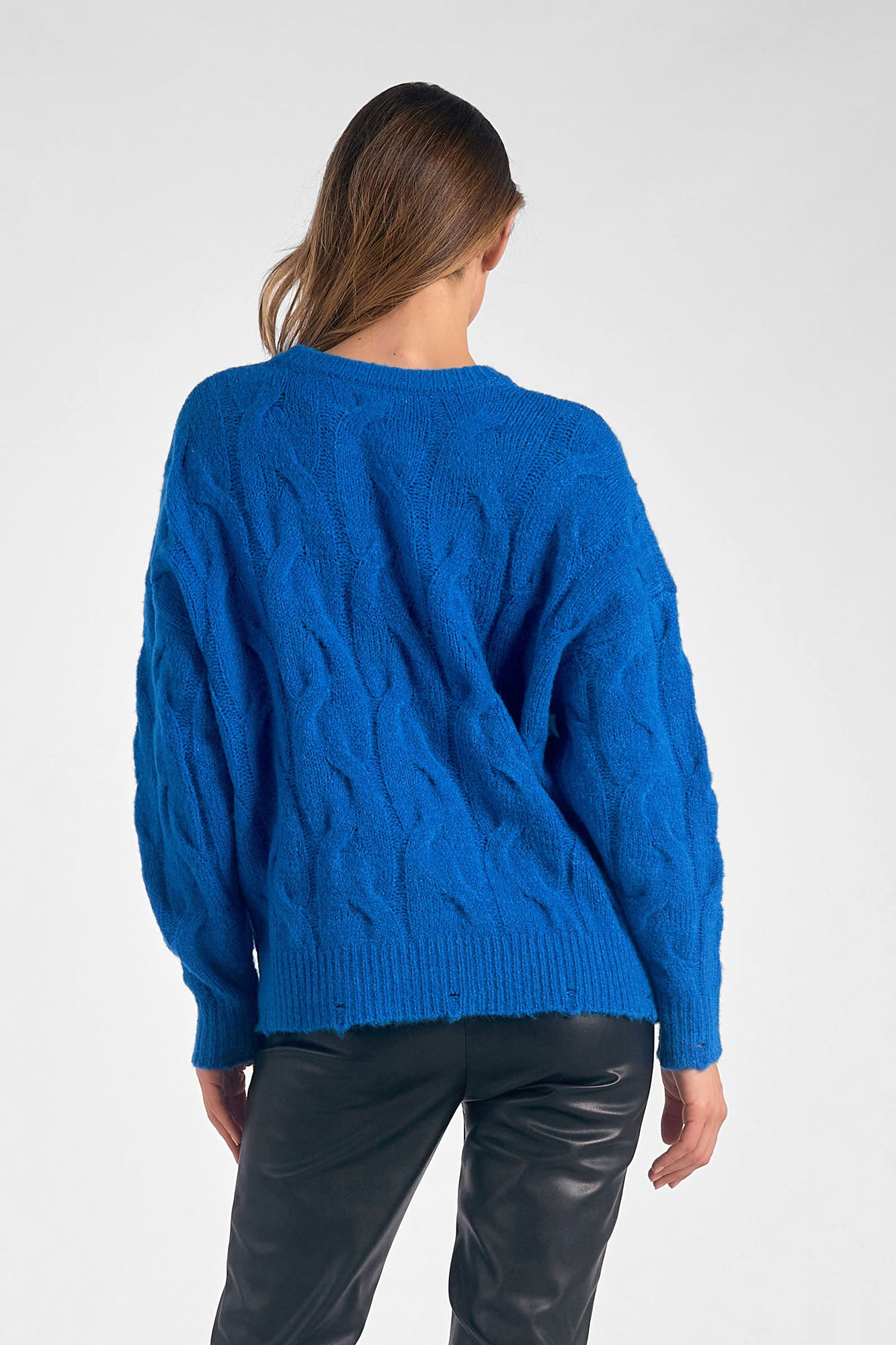 Elan Cobalt Blue Jolly Cable Knit Sweater