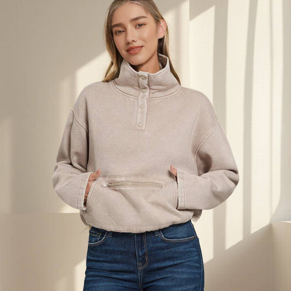 Ash Mocha Acid Wash Fleece Pullover