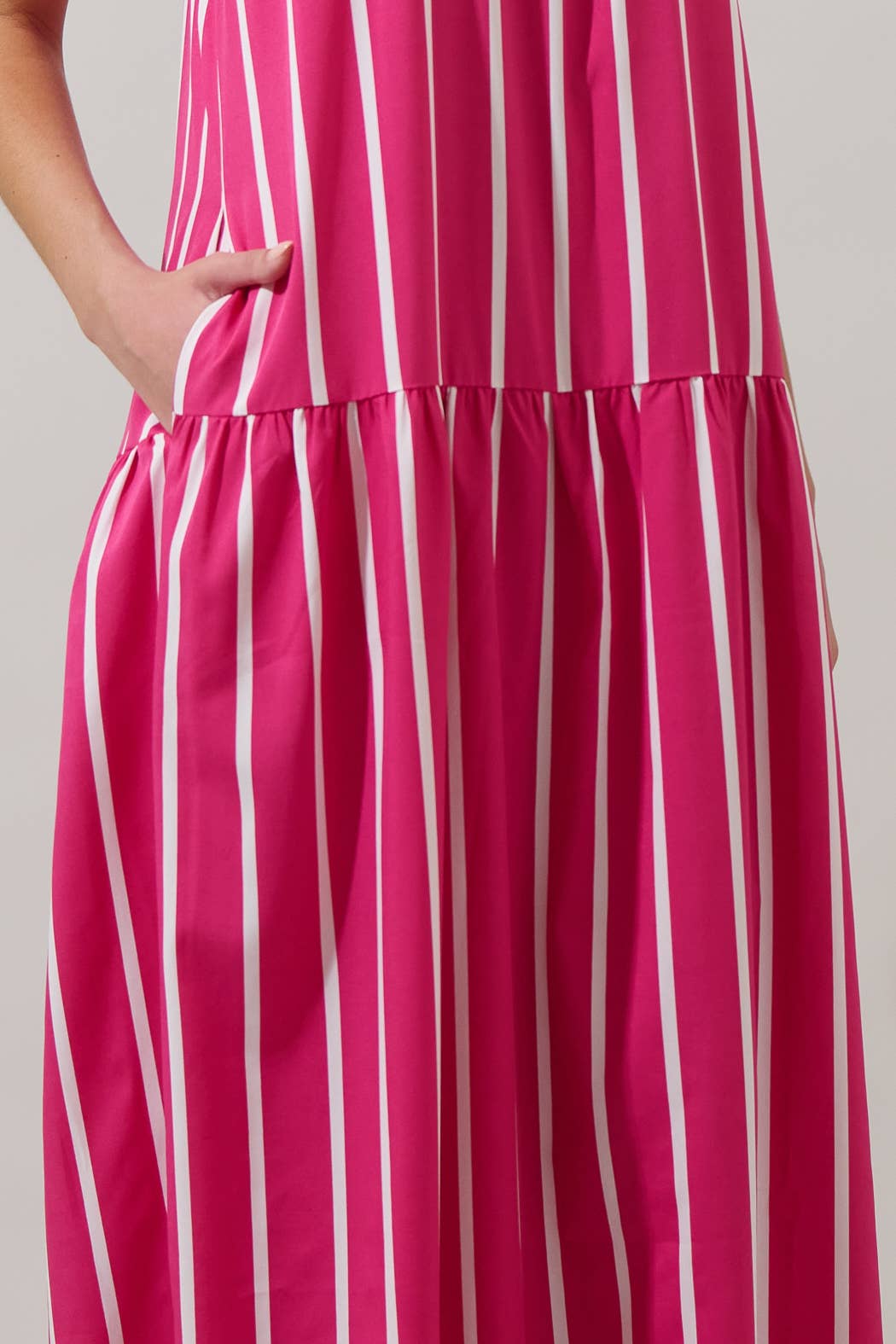 Fuschia White Striped Evonne Maxi Dress