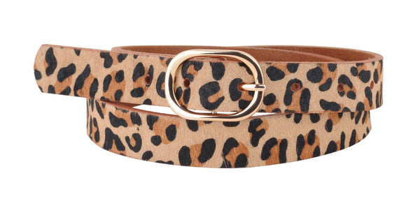 Leopard Print Calf Hair Genuine Leather Belt