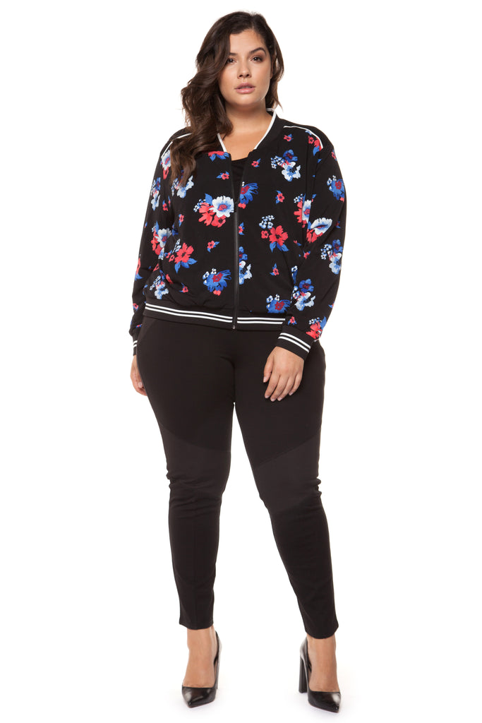 Plus size floral deals bomber jacket