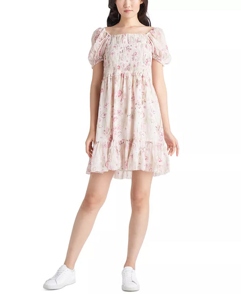 Black Tape Cream Pink Sage Smocked Tiered Dress