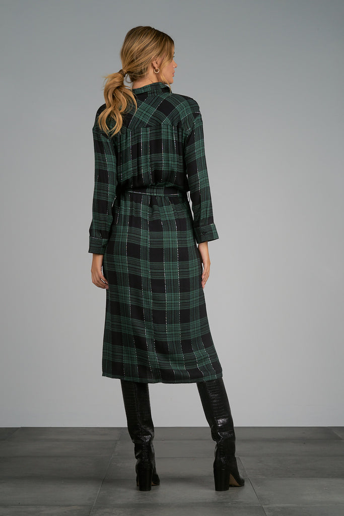 Elan Black Green Plaid Button Down Dress at Maria Vincent Boutique Elan Black Green Plaid Button Down Dress at Maria Vincent Boutique