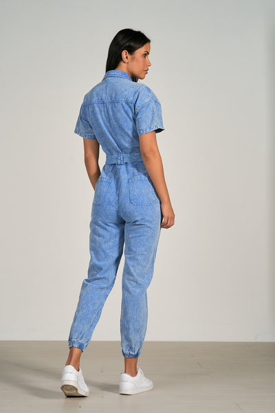 Elan Blue Wash Short Sleeve Utility Jumper