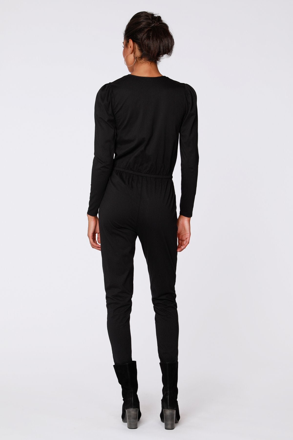 Black Surplus Shirred Sleeve Jumpsuit