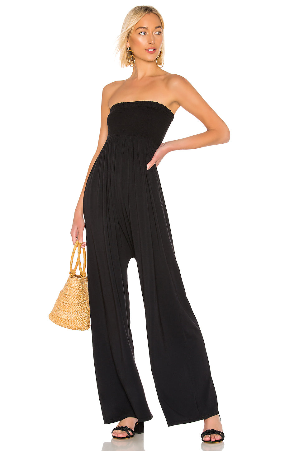 Black Strapless Wide Leg Jumpsuit