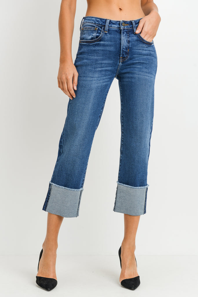 High Rise Straight Jeans with Large Cuff at MARIA VINCENT Boutique