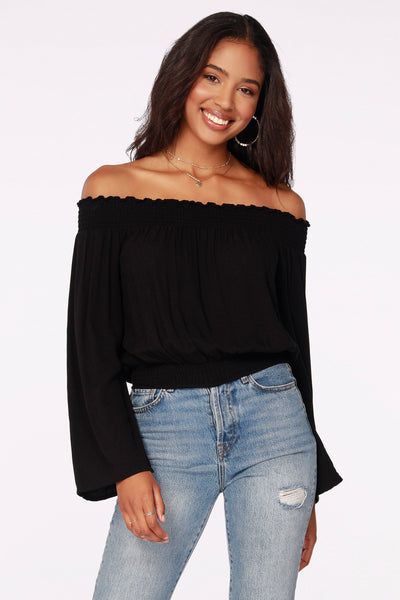 Black Off Shoulder Smocked Top
