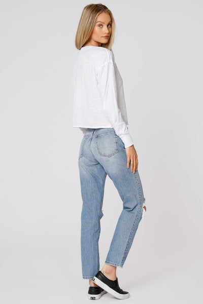 Black Long Sleeve Slub Knit Cropped Top