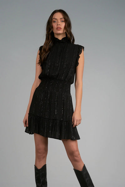 Elan Black Silver Sleeveless Jazz Mini Dress