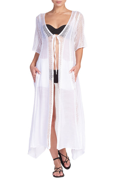 White Short Sleeve Kimono Duster/Cover Up
