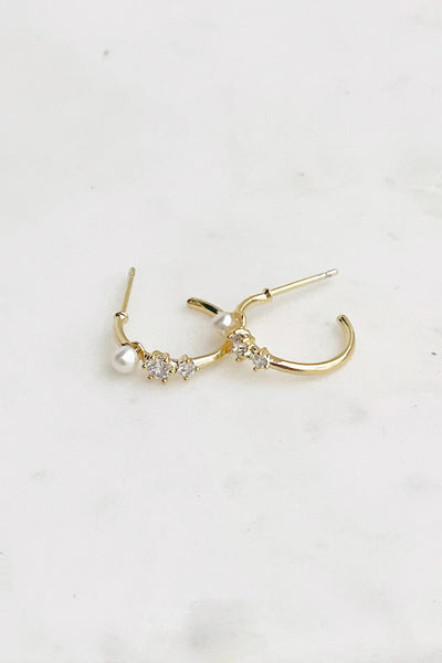 The Lucky Collective Gold Pearl & Crystal Cluster Earrings