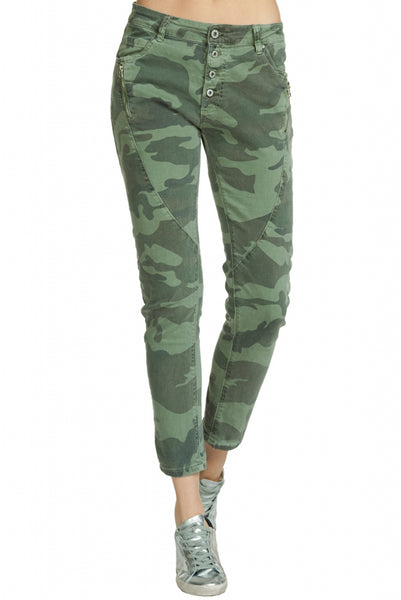 Camouflage Skinny Jeans with Button Fly Closure
