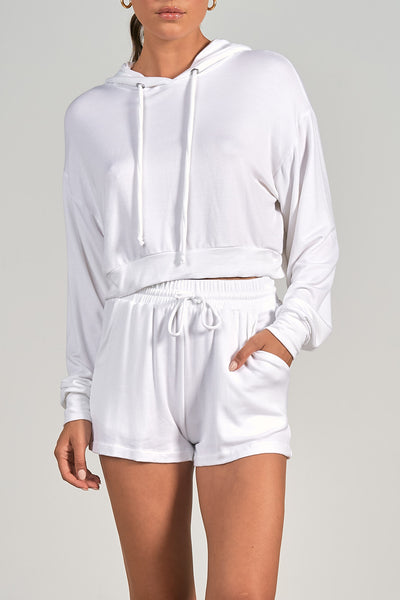 Elan White Long Sleeve Hoodie Top