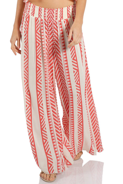 Sheer Tribal Print Wide Leg Pants