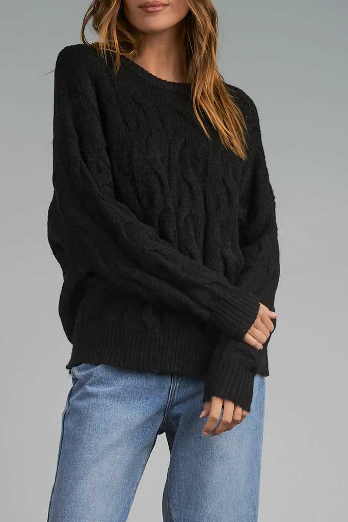 Elan Jolly Black Cable Knit Sweater at Maria Vincent Boutique