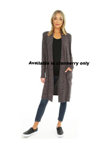 Cranberry long open front cardigan