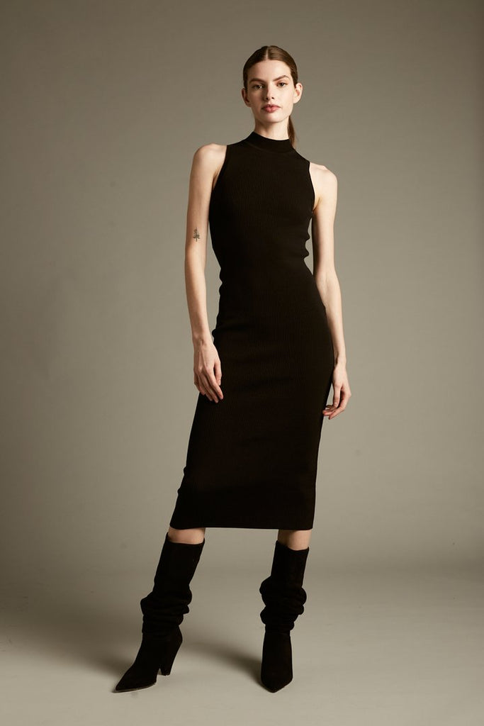 black sleeveless turtleneck dress Deluc Tessa Black Sleeveless Turtleneck Midi Dress at Maria Vincent Boutique