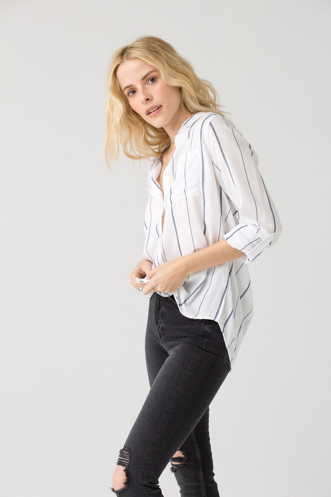 White Long Sleeve Striped Shirt