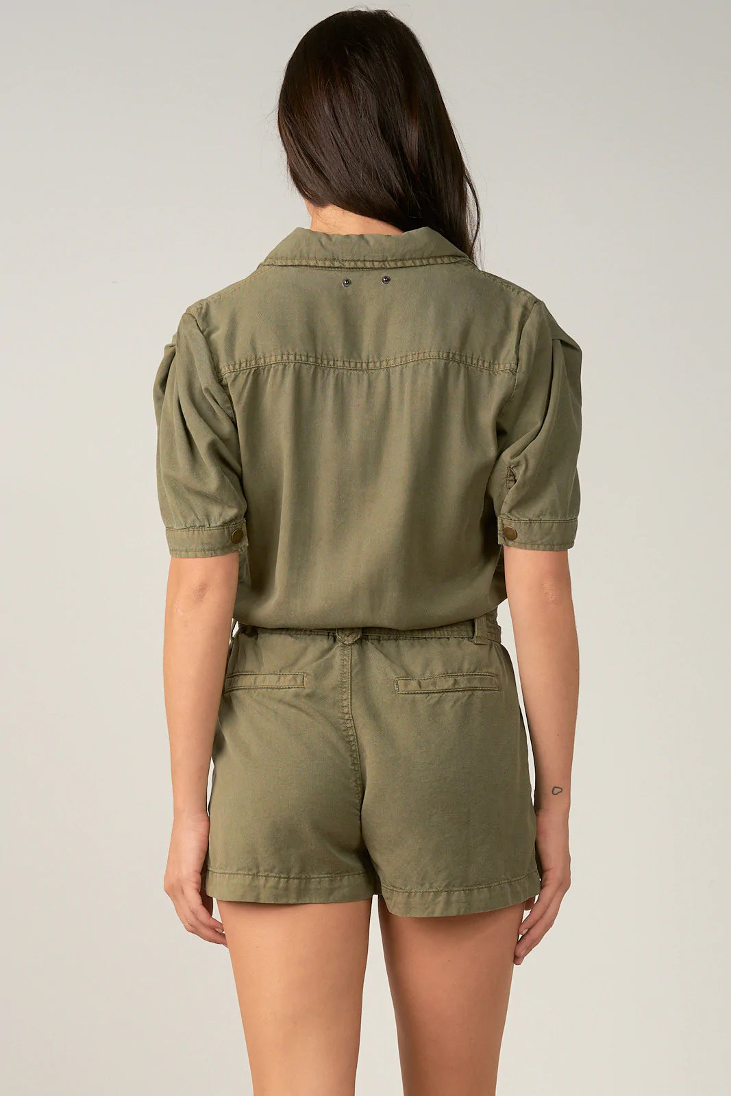 Elan Olive Green Tommy Short Utility Romper