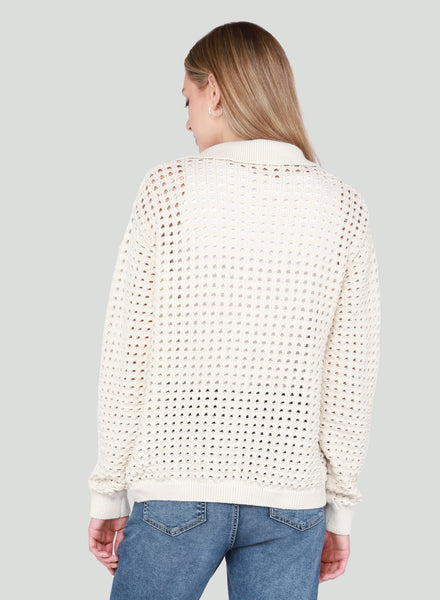 DEX Off White Open Stitch Button Front Cardigan