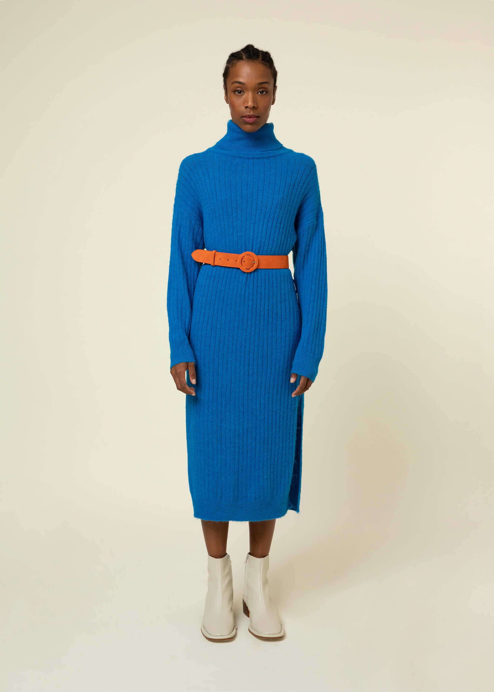 FRNCH Cobalt Blue Turtleneck Sweater Dress