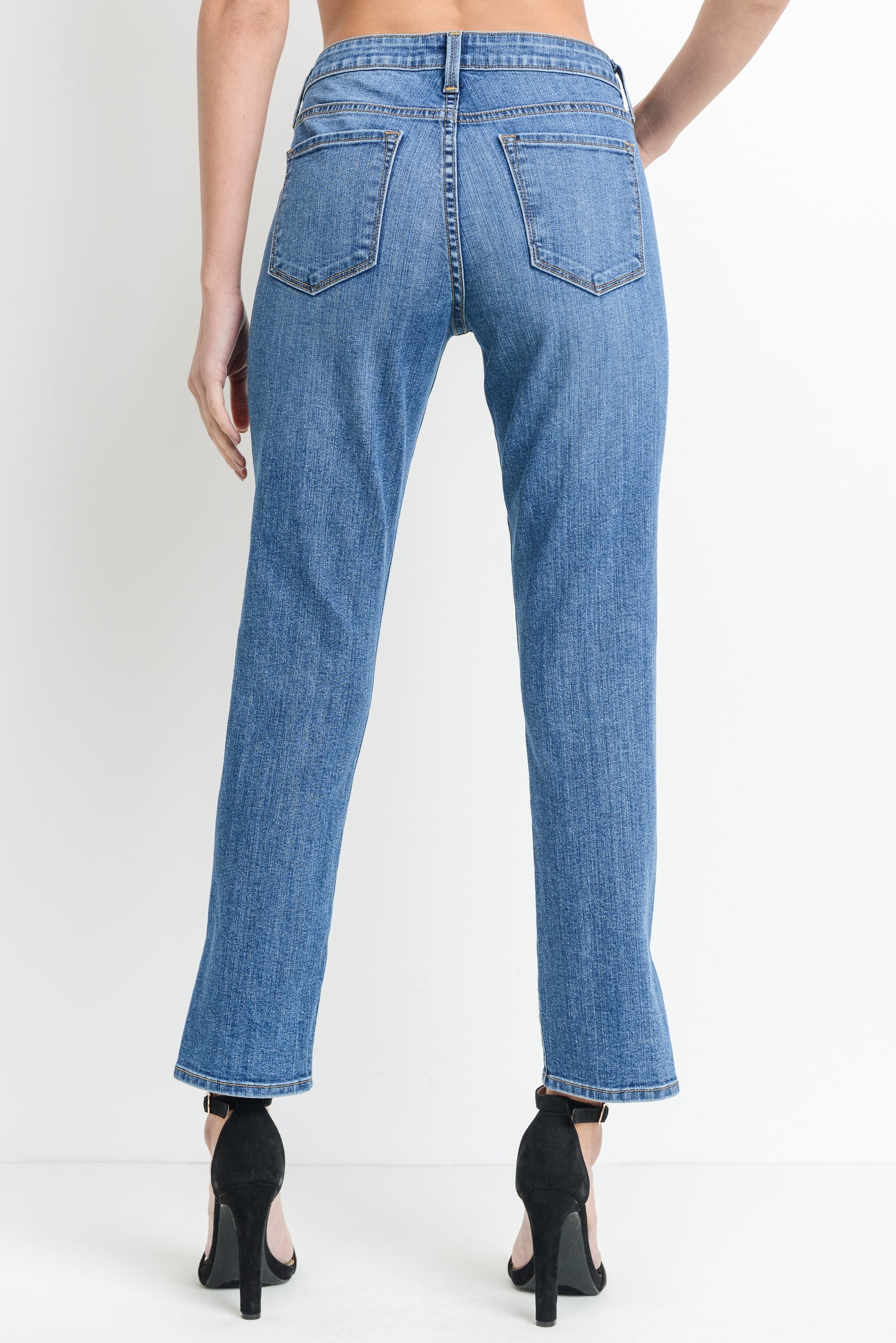 Slim Straight Denim Jeans with Side Zipper