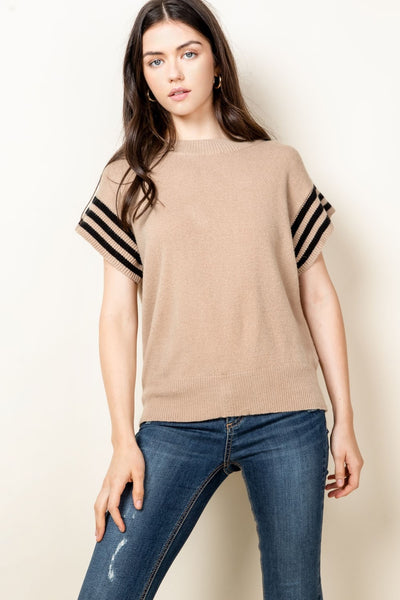 Short Sleeve Ribbed Knit Sweater Top