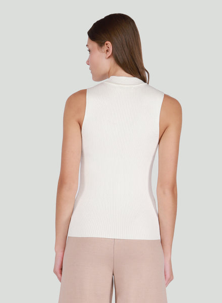 Black Tape Pearl Mock Neck Ribbed Sleeveless Top