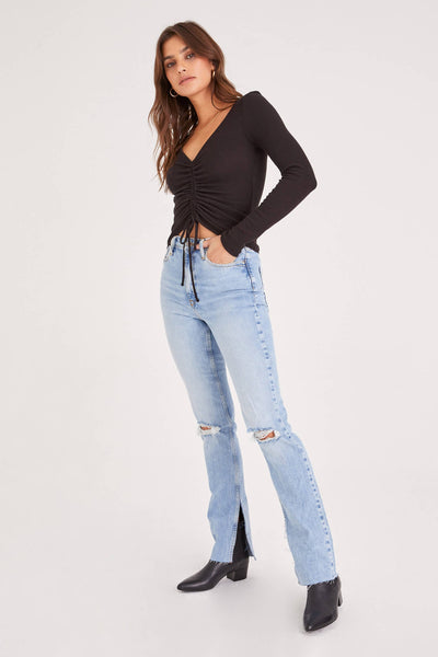 Black Selena Shirred V-Neck Top