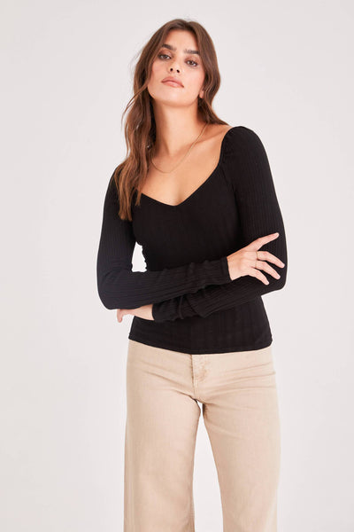 Black Sweetheart Neck Long Sleeve Top
