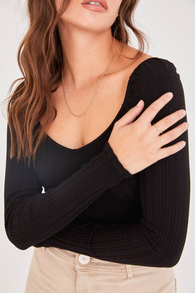 Black Sweetheart Neck Long Sleeve Top