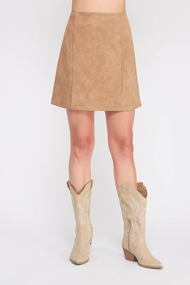 Camel Vegan Leather Mini Skirt
