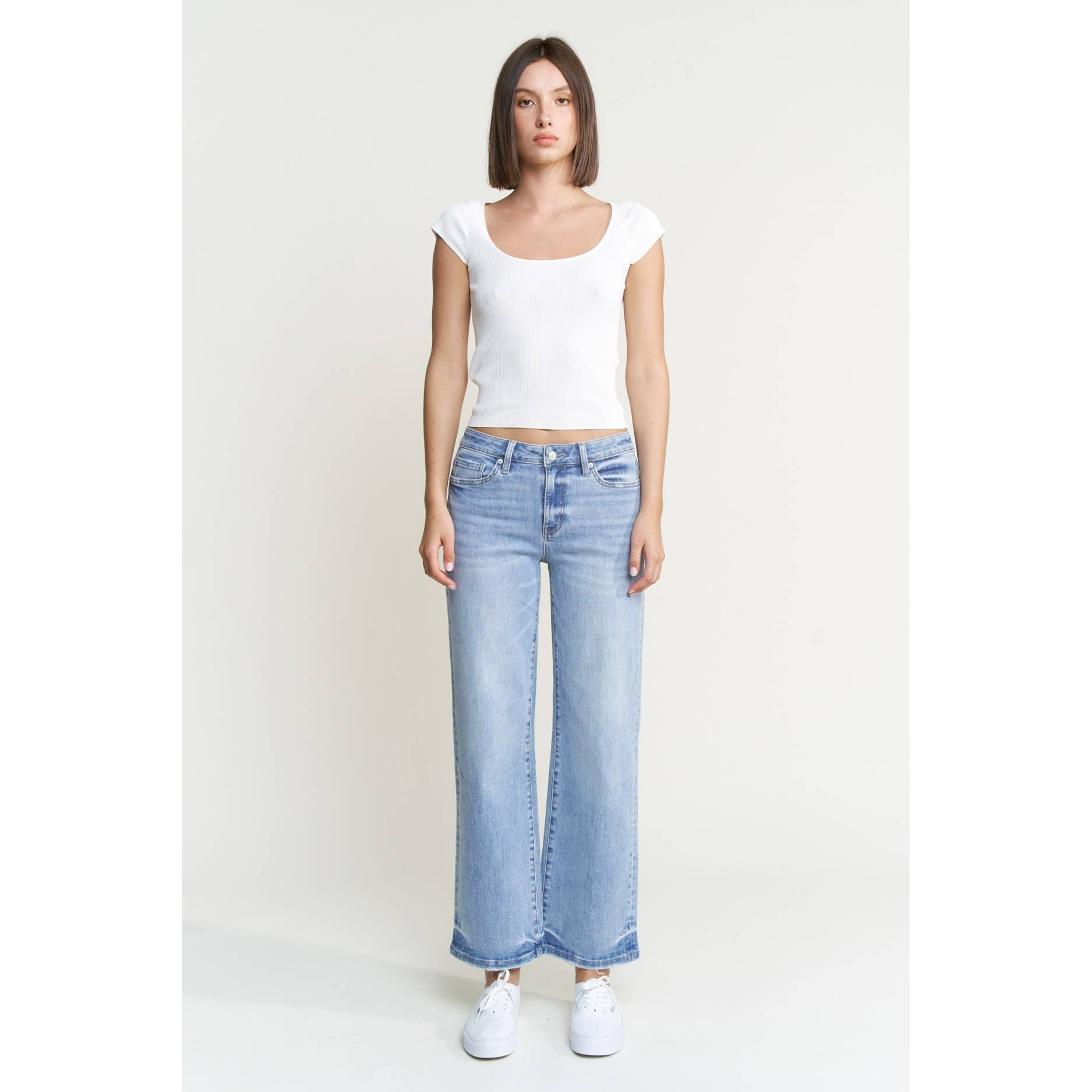 Light Denim Mid Rise Loose Fit Straight Ankle Jeans