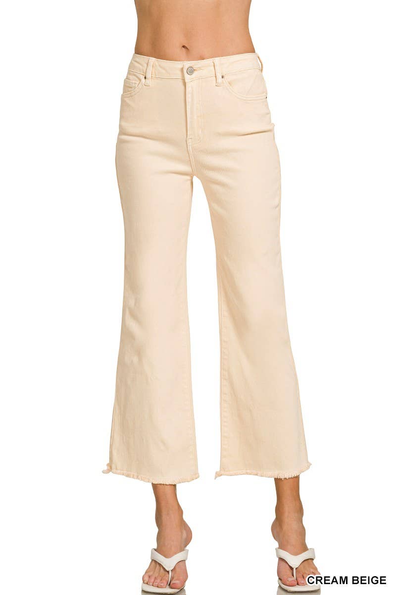 Acid Washed High Waist Frayed Hem Bootcut Pants