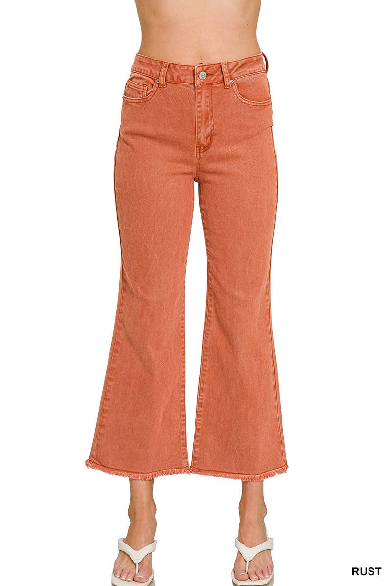 Acid Washed High Waist Frayed Hem Bootcut Pants