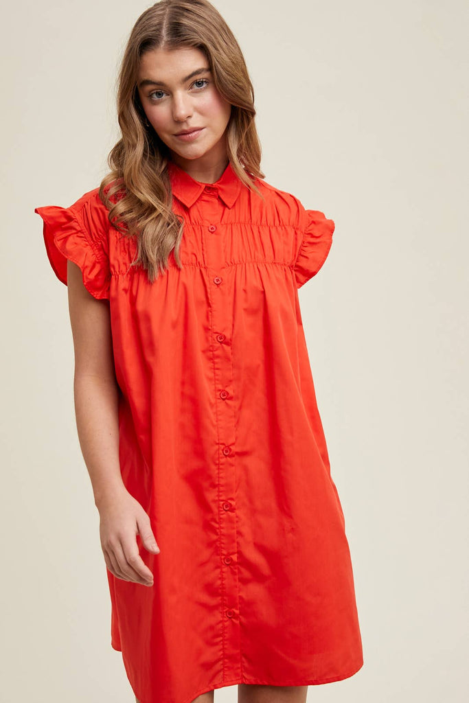 Cherry Button-Up Mini Shirt Dress