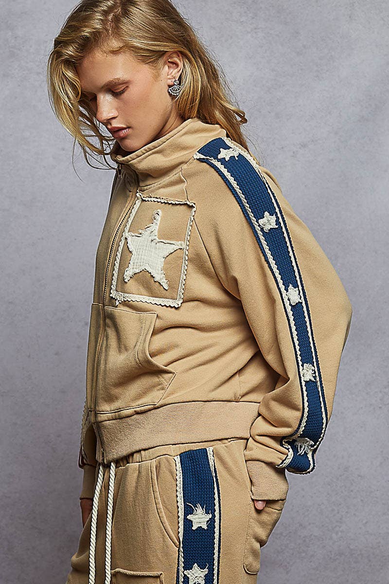 Mocha French Terry Star Patch Jacket