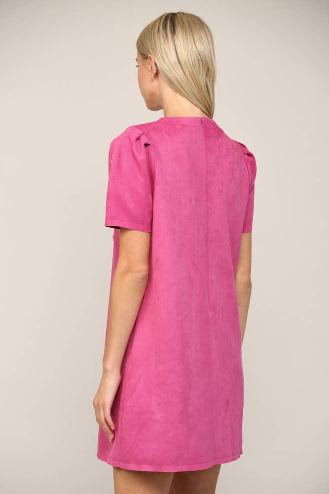 Bubblegum Pink Jewel Embellished Puff Sleeve Shift Dress at Maria Vincent Boutique Bubblegum Pink Jewel Embellished Puff Sleeve Shift Dress at Maria Vincent Boutique