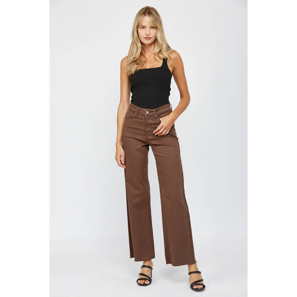 Brown Stretch Super Hight Rise Wide Leg Jeans