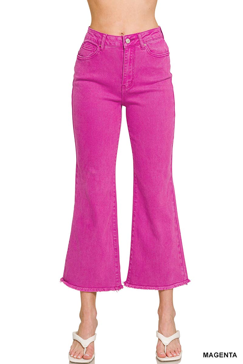 Acid Washed High Waist Frayed Hem Bootcut Pants