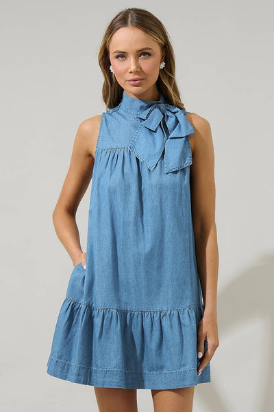 Denim Albie Bow Mini Dress