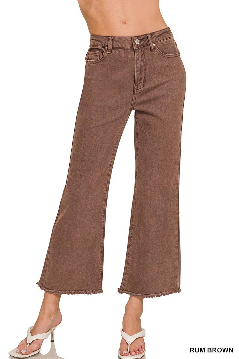 Acid Washed High Waist Frayed Hem Bootcut Pants