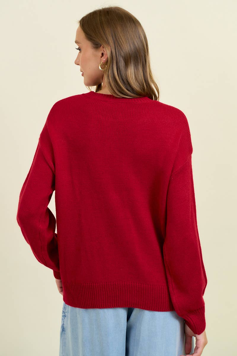 Red Jolly Metallic Embroidery Sweater